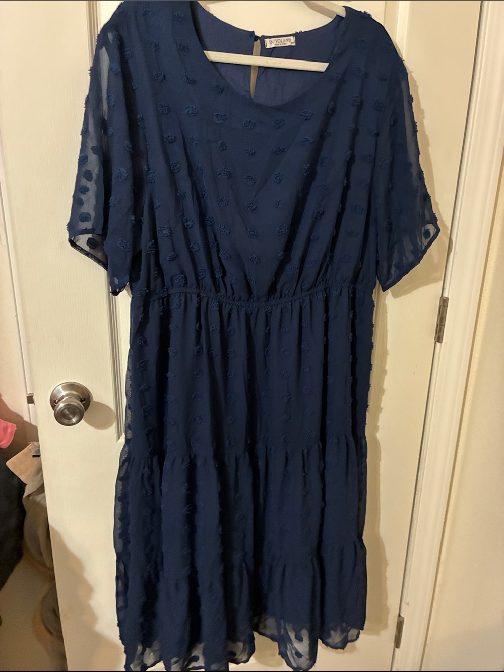 Navy Textured Midi Dress